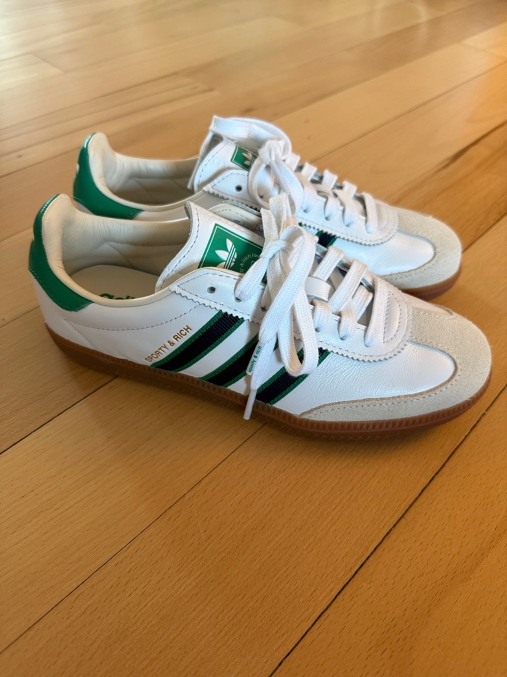 Sporty & Rich x Adidas samba White and Green Athletic Sneakers